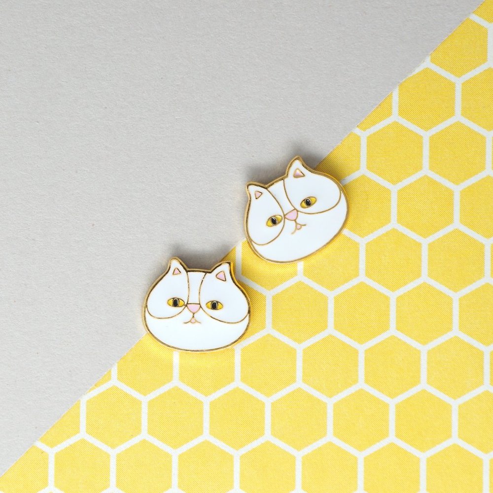 Handcrafted White Persian Enamel Stud Earrings